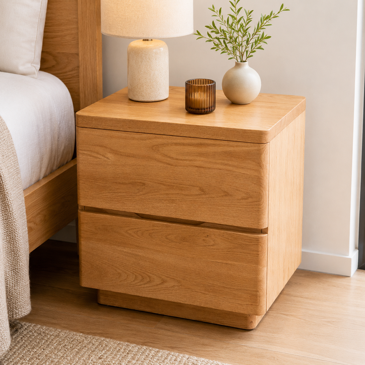 Harlow American Oak Bedside Table - 2 Drawer