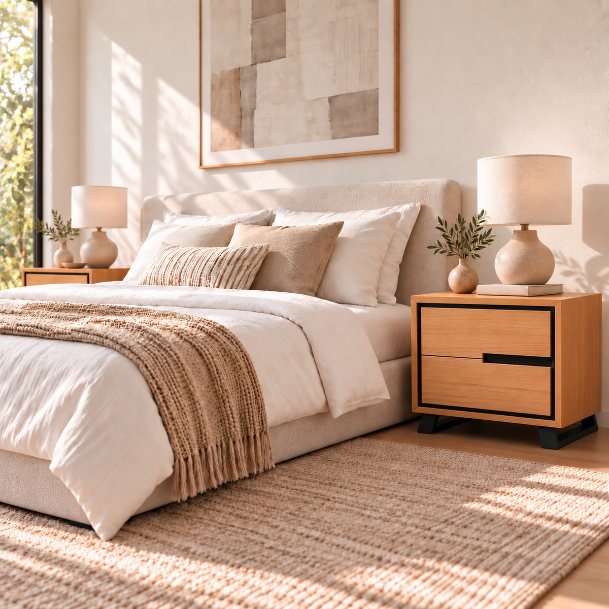 Earthbound Tasmania Oak Bedside Table - 2 Drawers