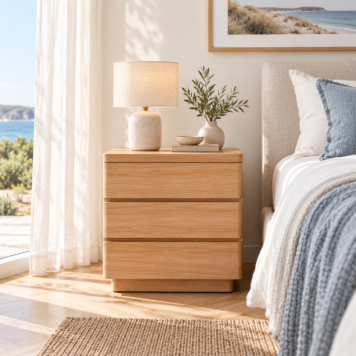 Harlow Tasmania Oak Bedside Table - 3 Drawer