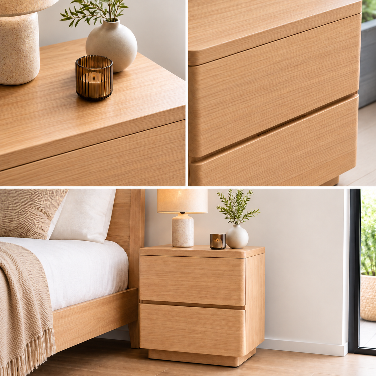 Harlow Tasmania Oak Bedside Table - 2 Drawer