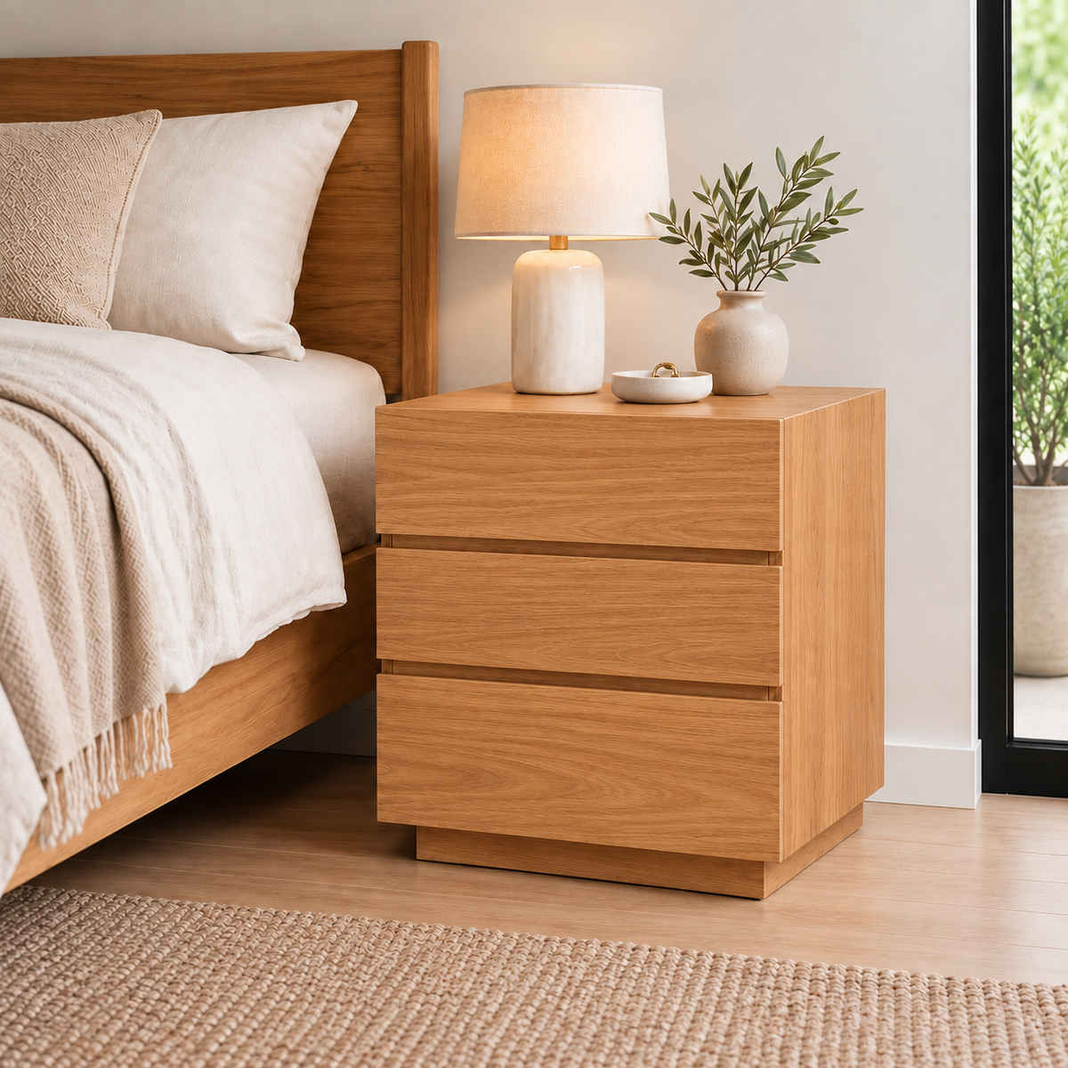 Eltham Tasmania Oak Bedside Table - 3 Drawer