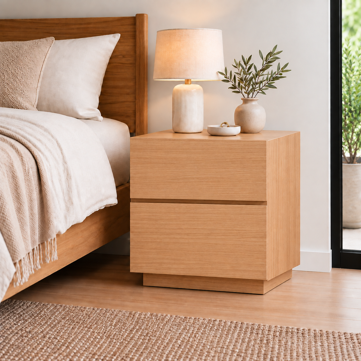 Eltham Tasmania Oak Bedside Table - 2 Drawer