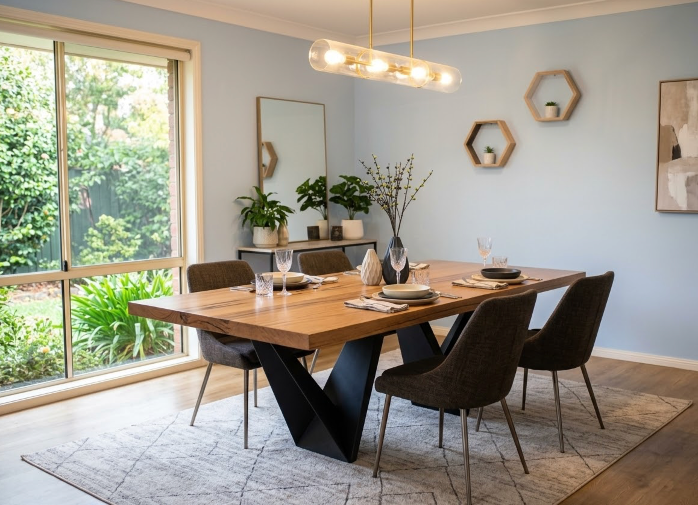 Vervale Solid Messmate Dining Table with Metal Base